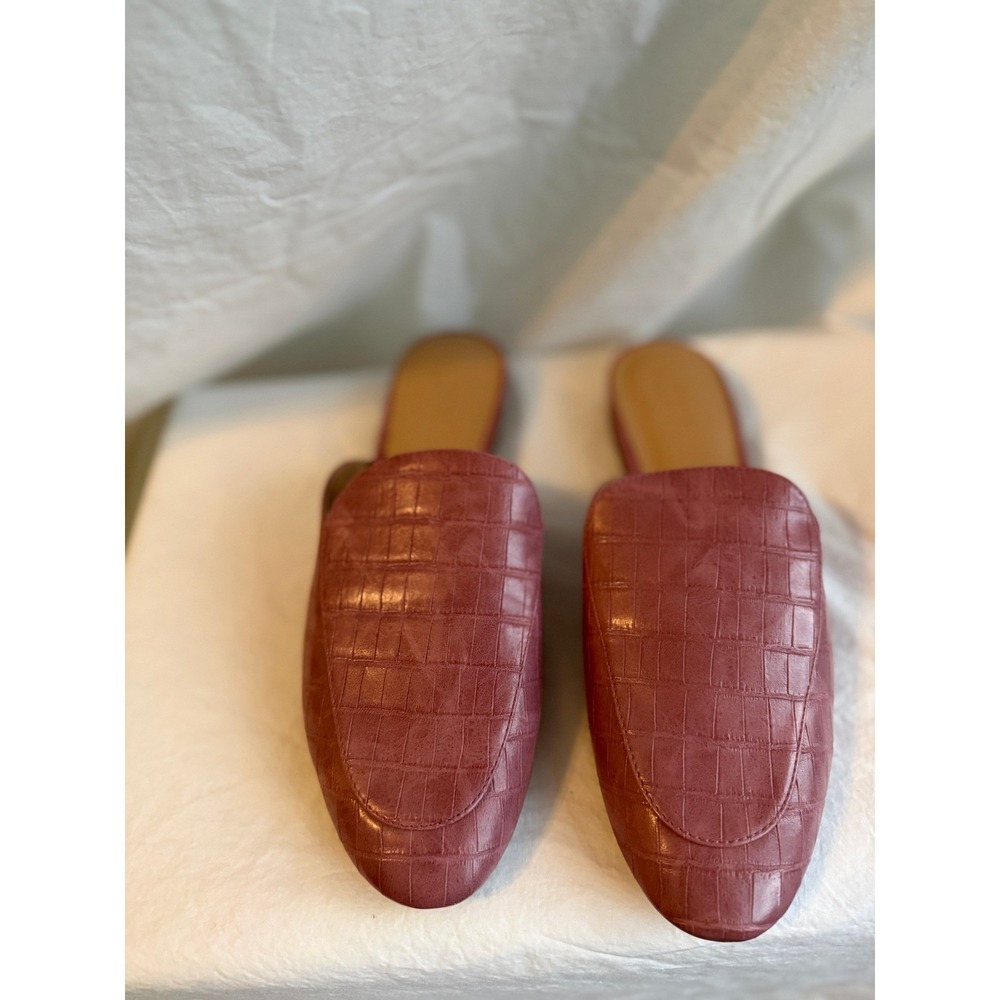 Loft Pink Croc Embossed Pointed Toe‎ Mule Flats Slip On Shoes Womens 10M